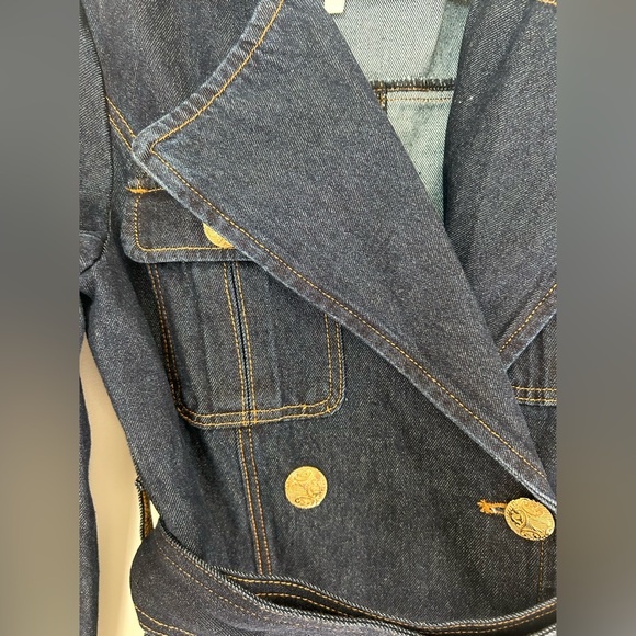 Avec Les Filles Dark Denim Trench Jacket with Gold Button Accents - Picture 5 of 10